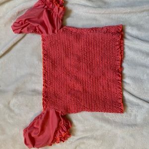 Ruched Off Shoulder Pink Crop Top